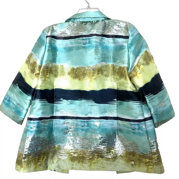 Ming Wang Landscape Brushstroke Metallic Jacket Blazer Medium Art To Wear Artsy - Picture 3 of 12